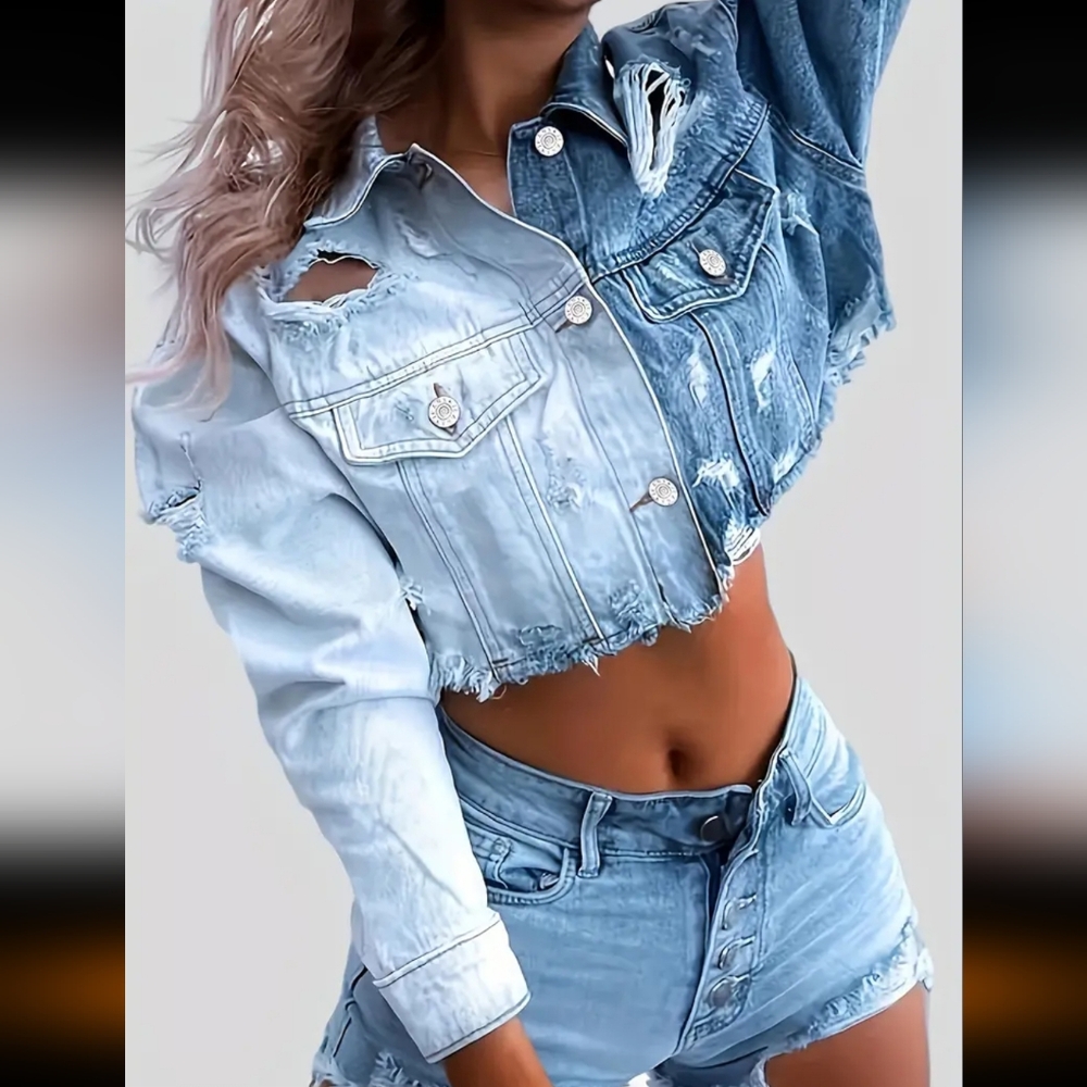 Color block crop jacket - Picture 2 of 7
